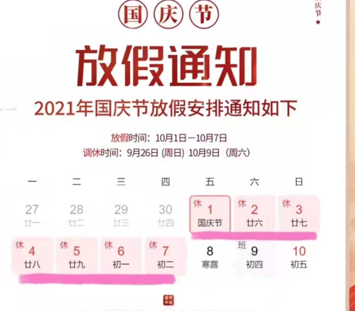2021年国庆假期